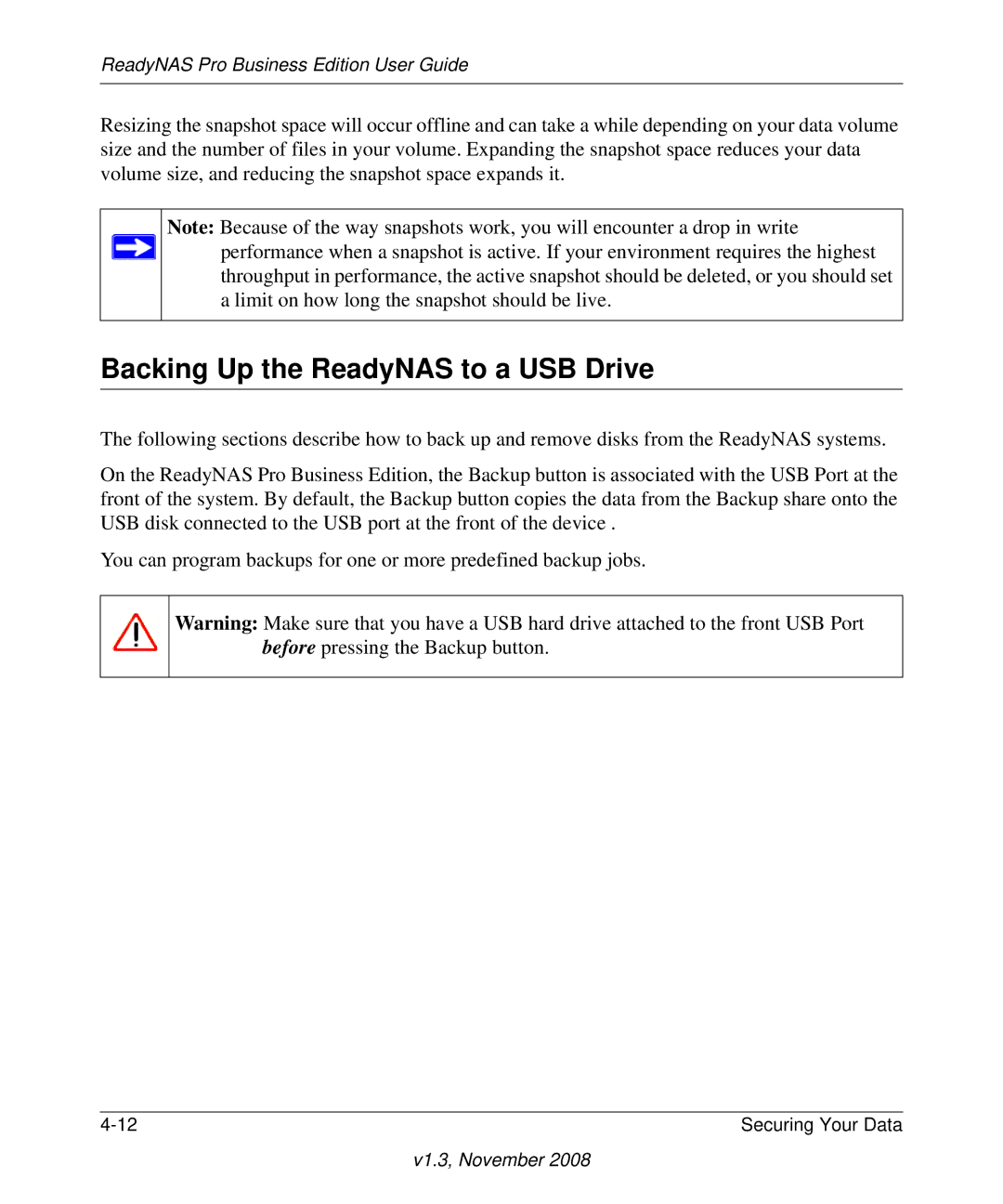 NETGEAR Business Edition manual Backing Up the ReadyNAS to a USB Drive 