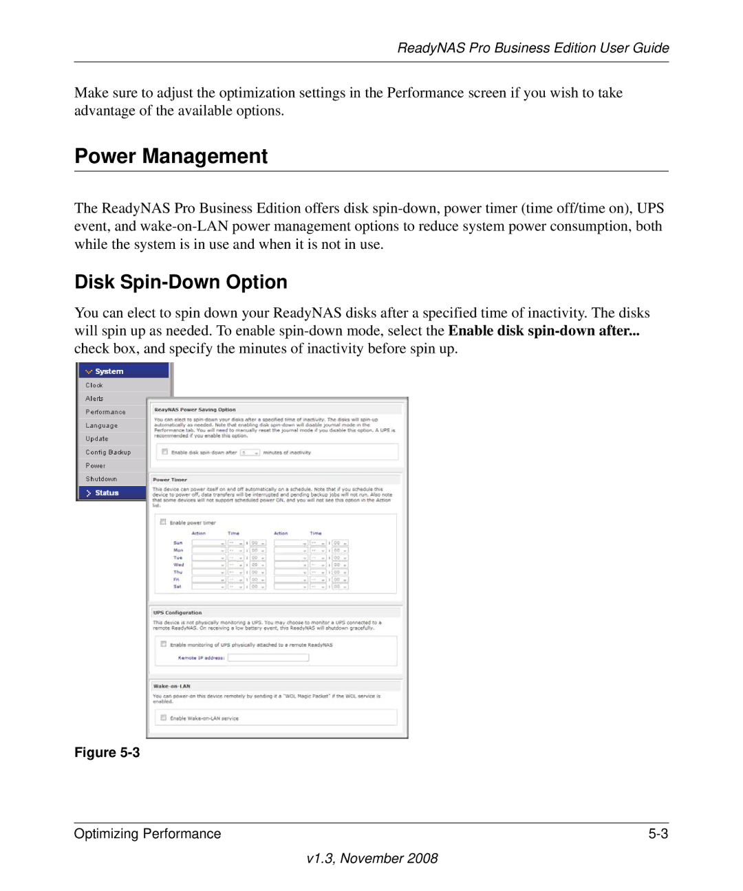 NETGEAR Business Edition manual Power Management, Disk Spin-Down Option 