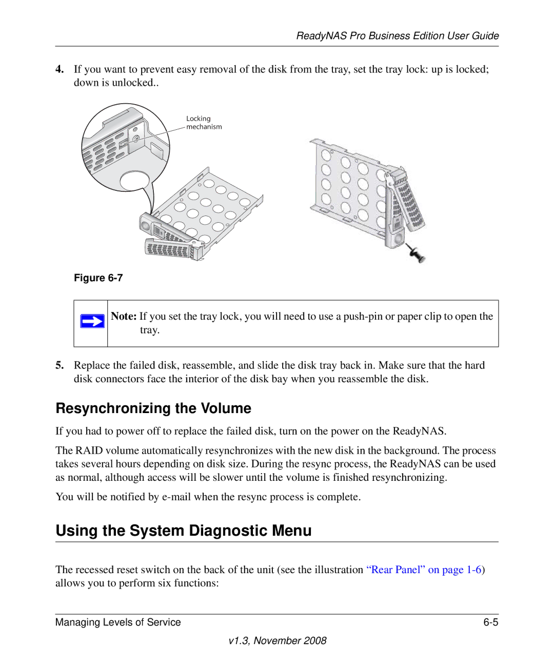 NETGEAR Business Edition manual Using the System Diagnostic Menu, Resynchronizing the Volume 