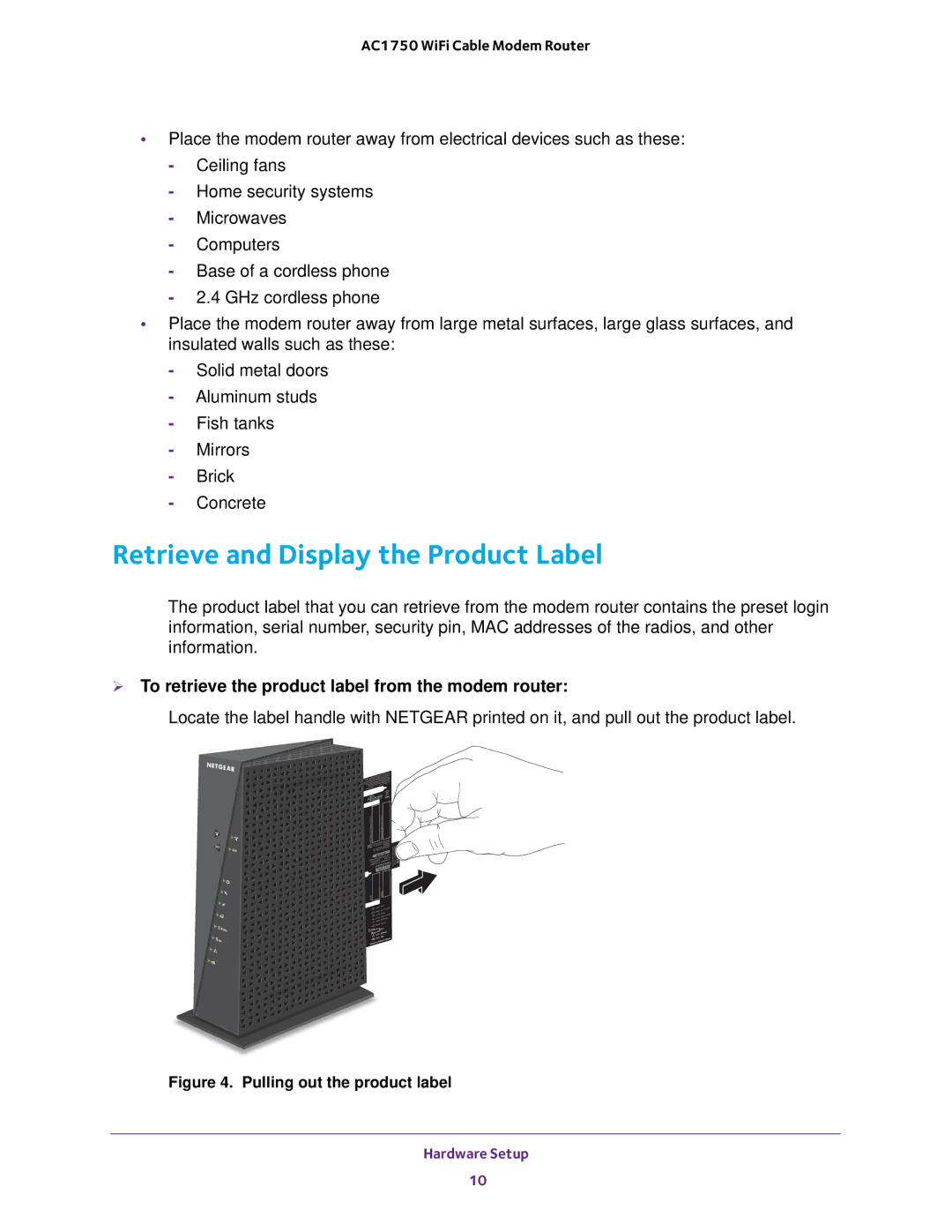 NETGEAR C6300 user manual Retrieve and Display the Product Label,  To retrieve the product label from the modem router 