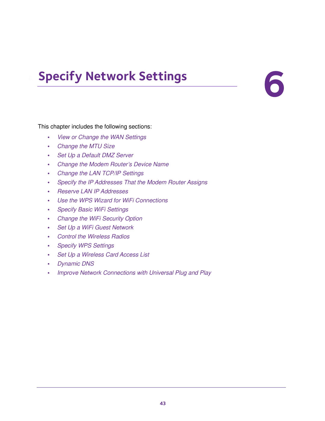 NETGEAR C6300 user manual Specify Network Settings 