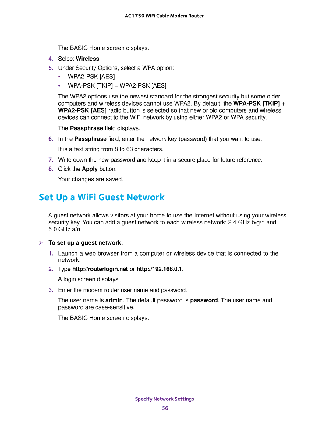 NETGEAR C6300 user manual Set Up a WiFi Guest Network,  To set up a guest network 