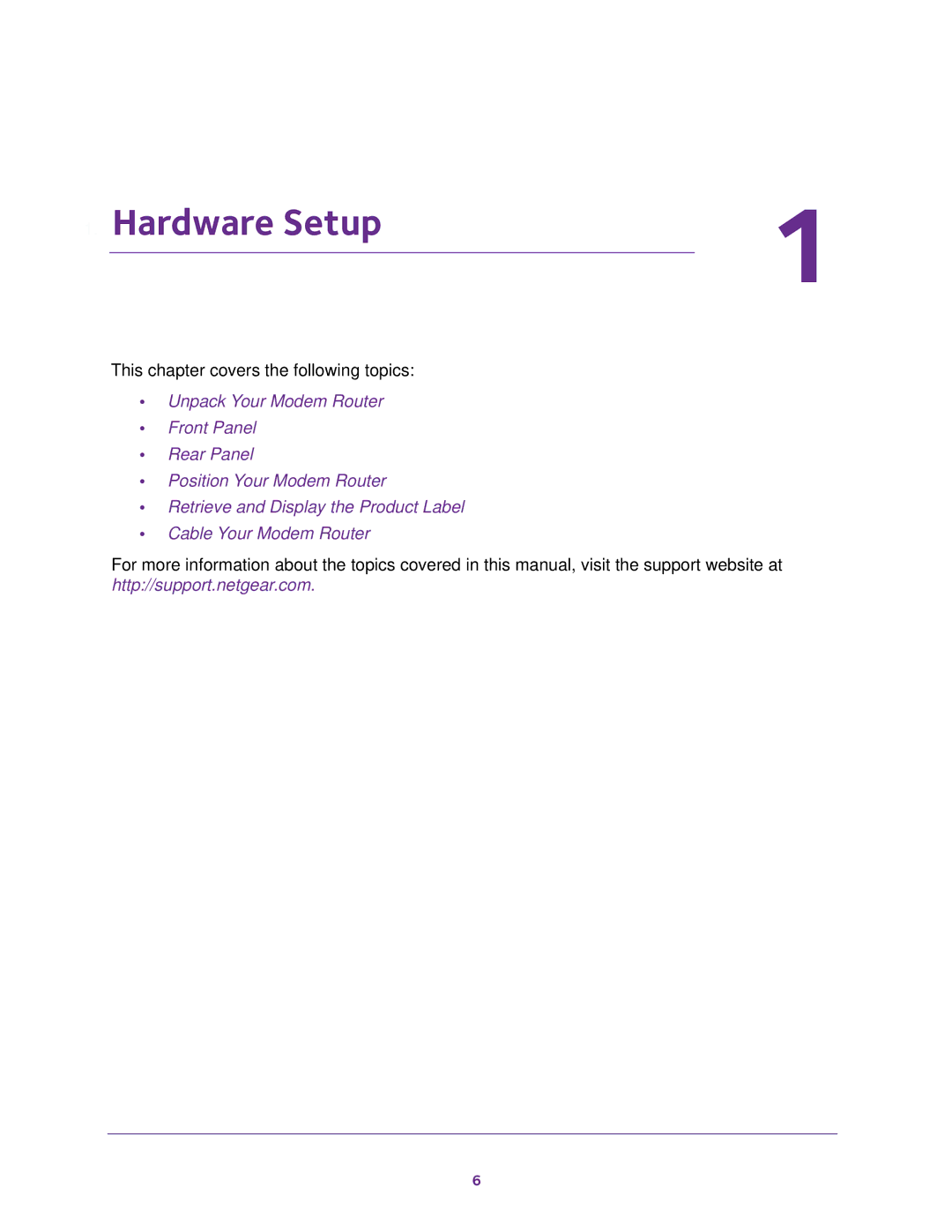 NETGEAR C6300 user manual Hardware Setup 