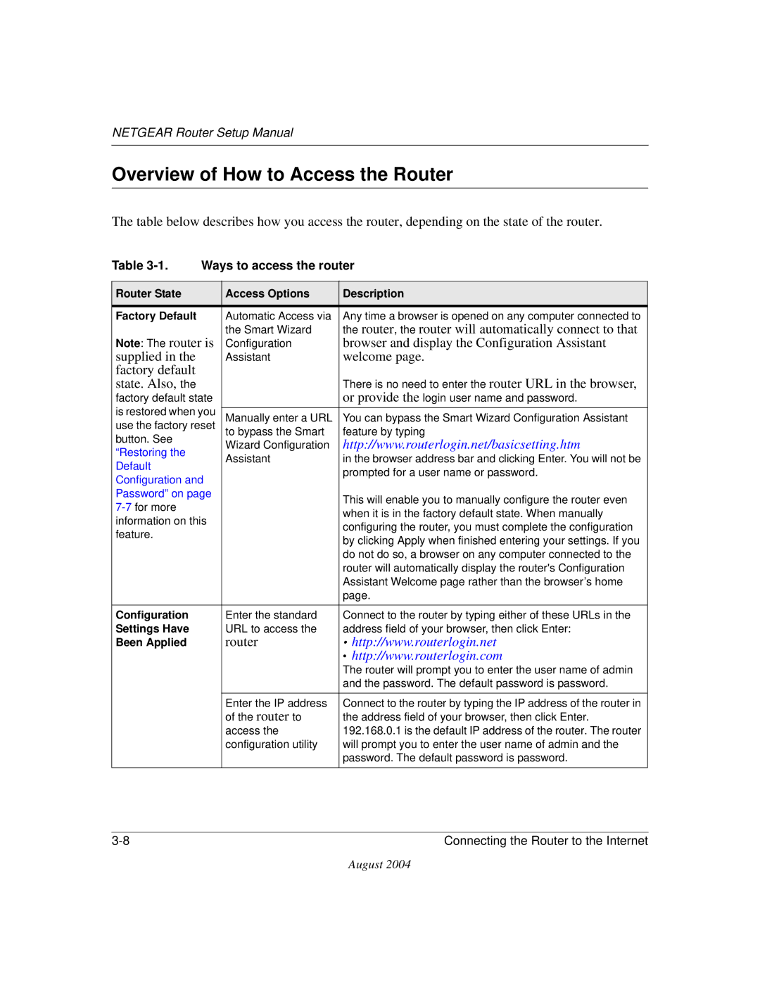 NETGEAR CA 95054 manual Overview of How to Access the Router, Ways to access the router 