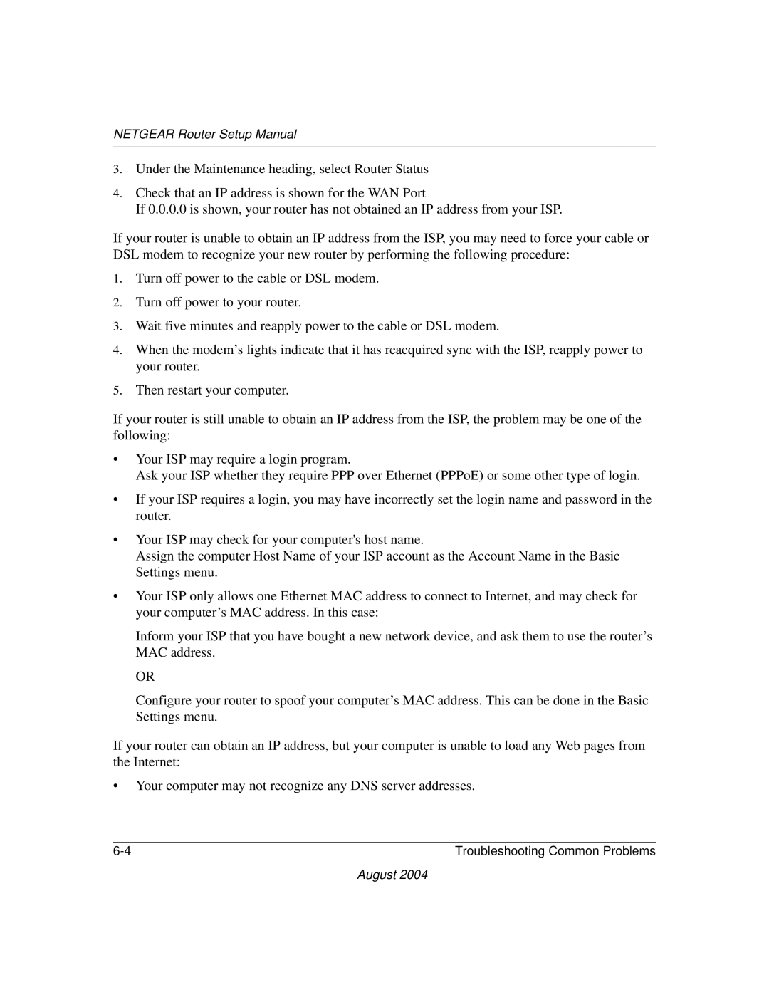 NETGEAR CA 95054 manual Netgear Router Setup Manual 