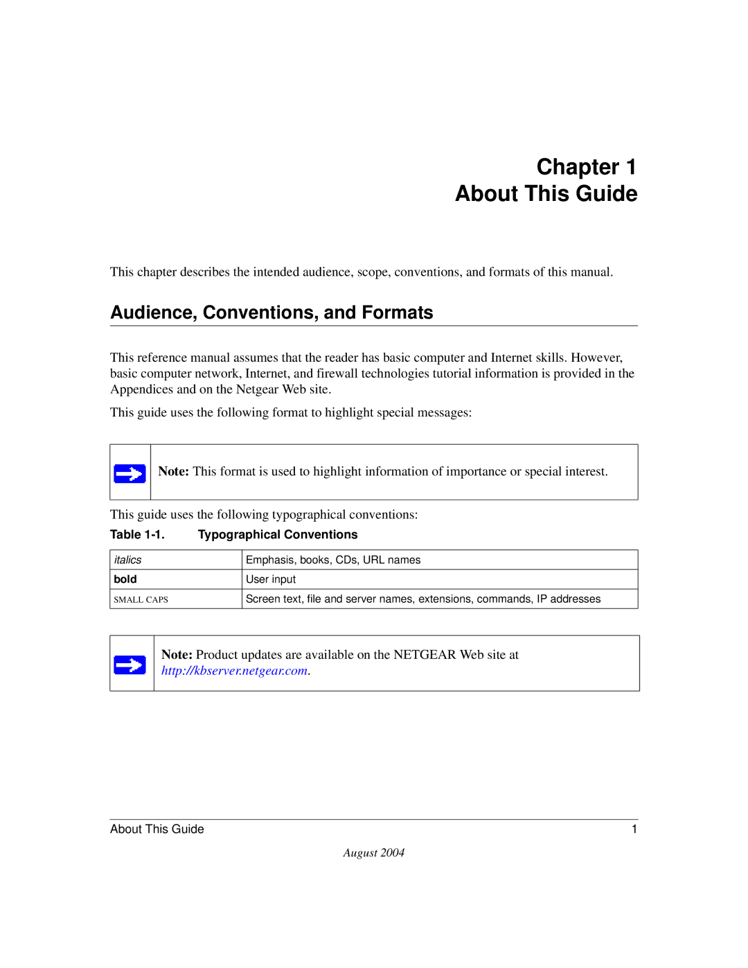 NETGEAR CA 95054 manual Chapter About This Guide, Audience, Conventions, and Formats 