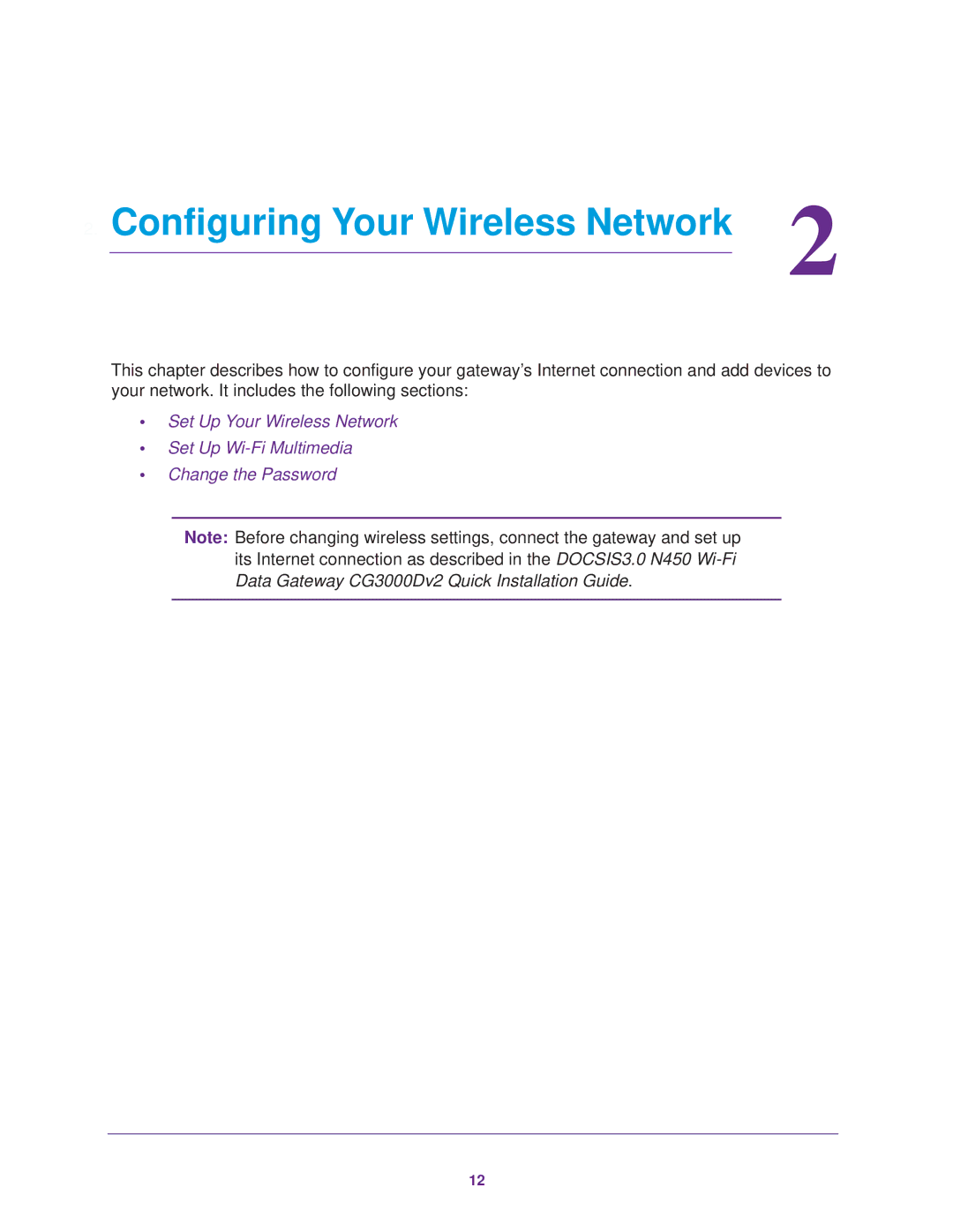 NETGEAR CG3000Dv2 user manual Configuring Your Wireless Network 