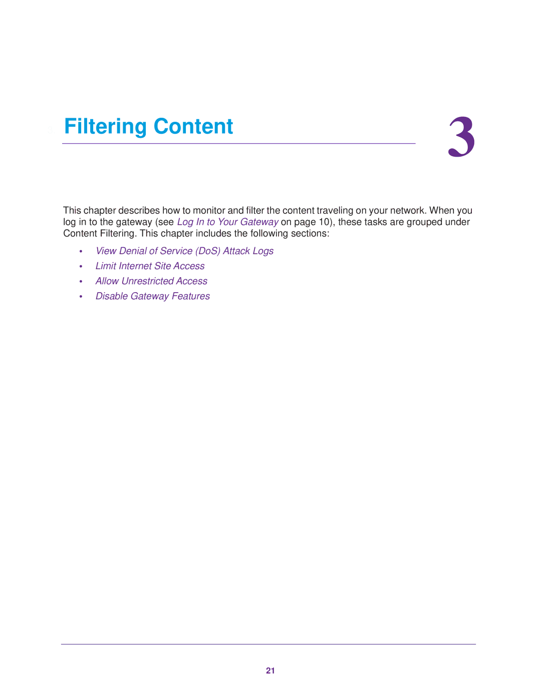 NETGEAR CG3000Dv2 user manual Filtering Content 