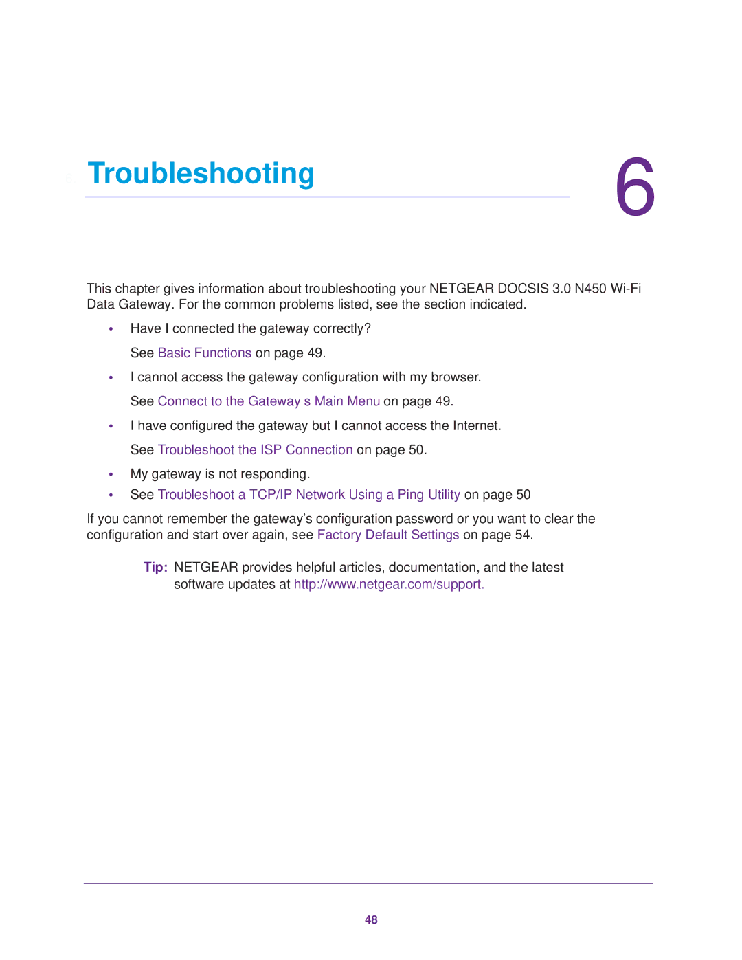 NETGEAR CG3000Dv2 user manual Troubleshooting, See Troubleshoot a TCP/IP Network Using a Ping Utility on 