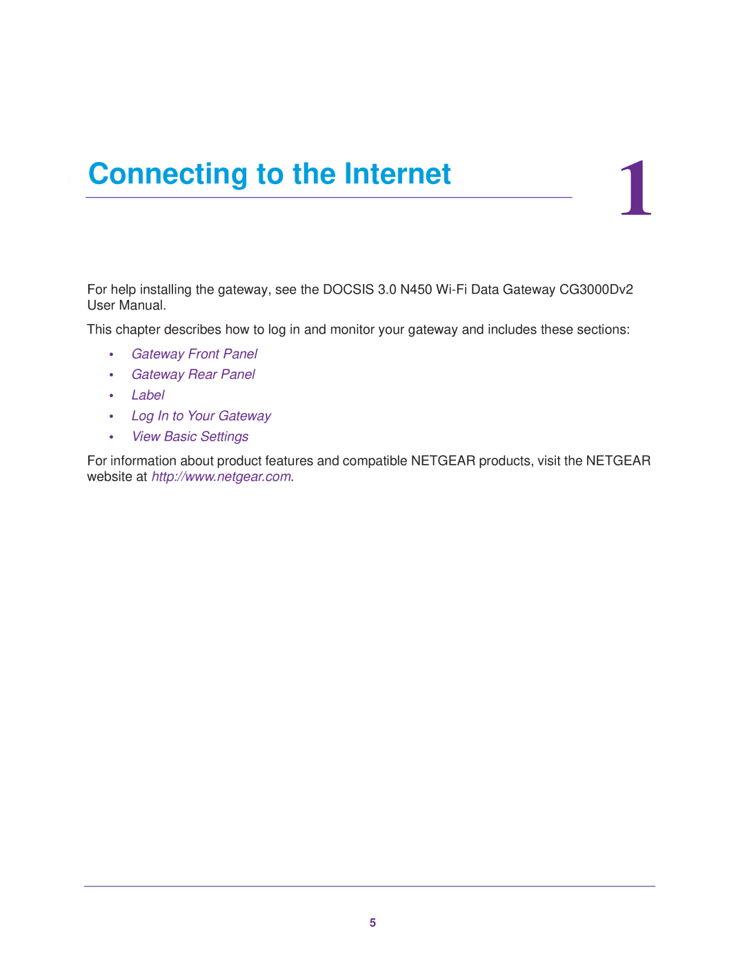 NETGEAR CG3000Dv2 user manual Connecting to the Internet 