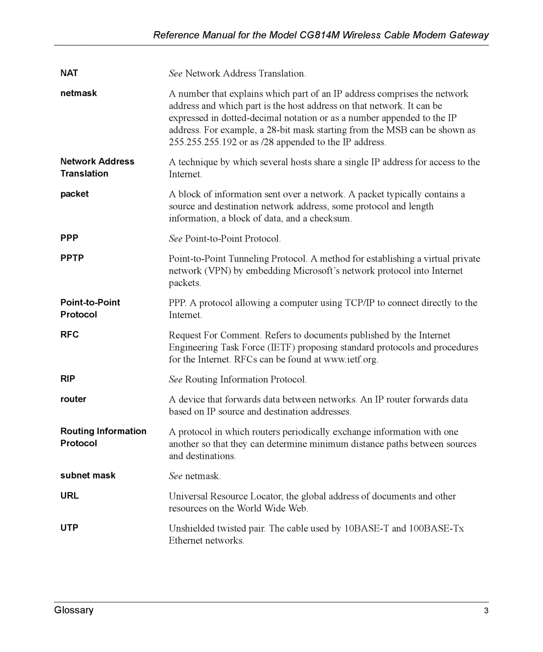 NETGEAR CG814M manual See Network Address Translation 