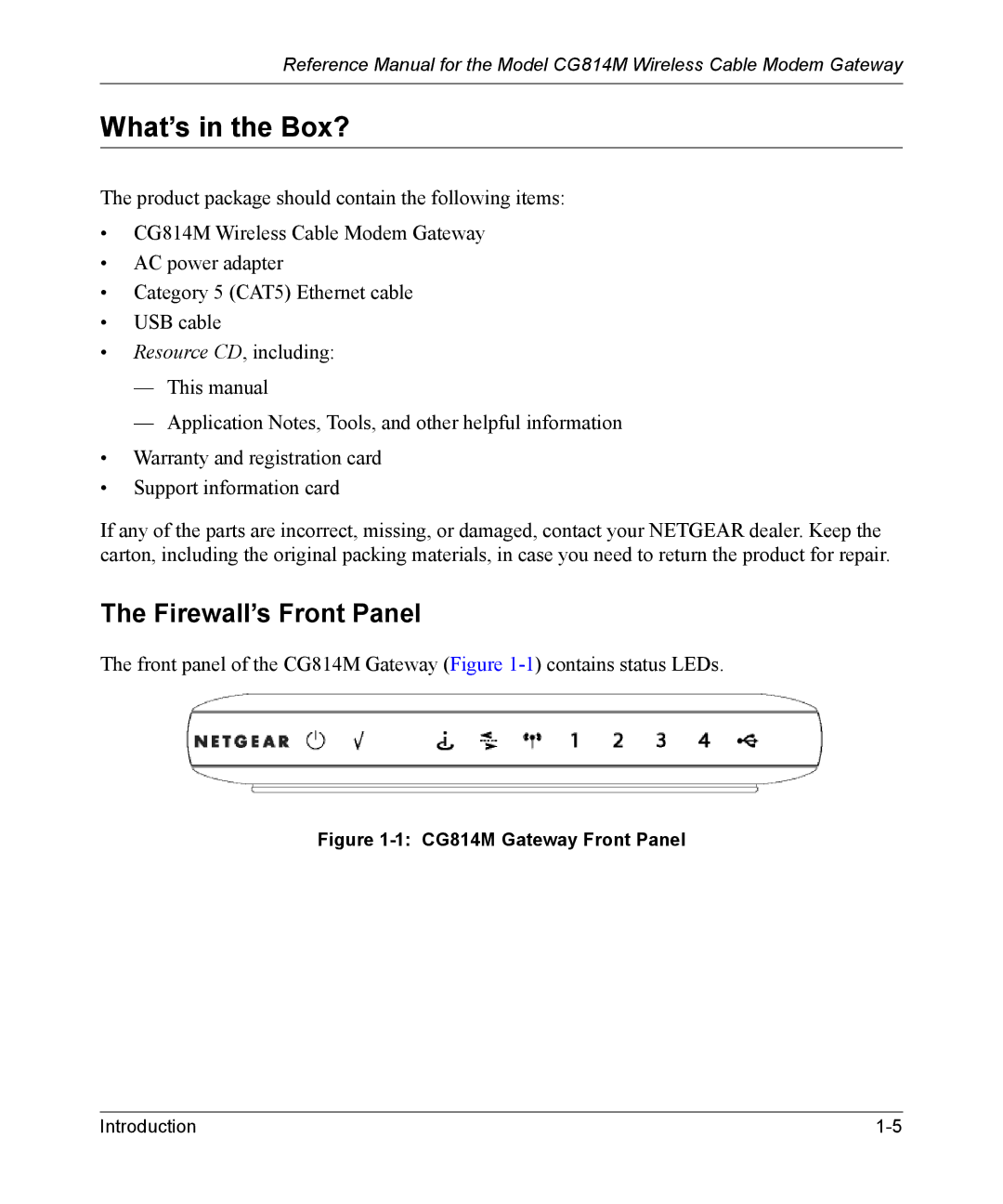 NETGEAR CG814M manual What’s in the Box?, Firewall’s Front Panel 