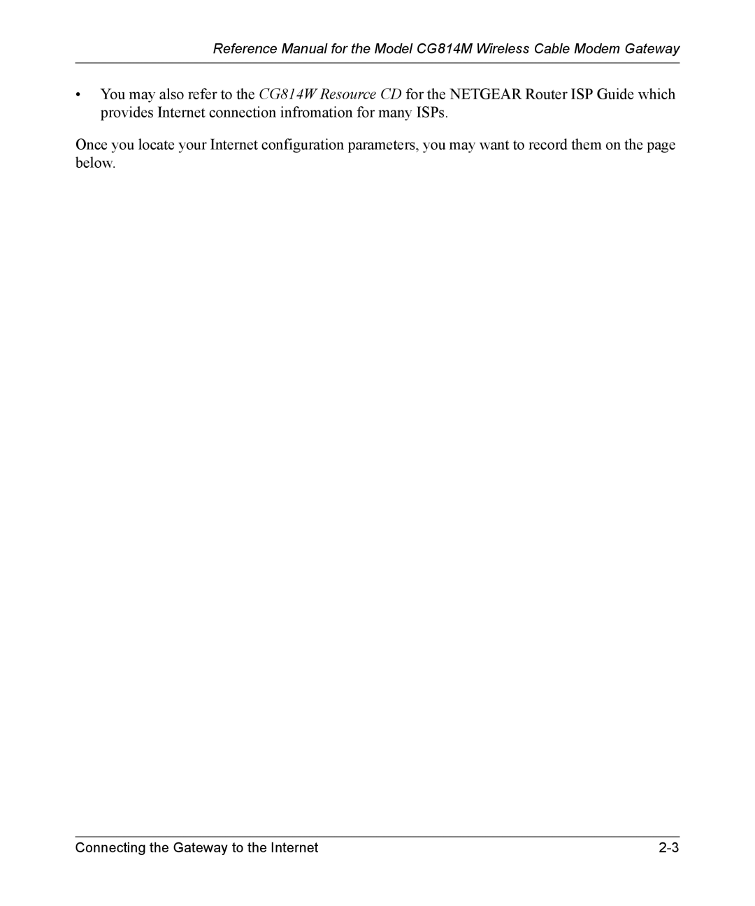 NETGEAR CG814M manual Connecting the Gateway to the Internet 