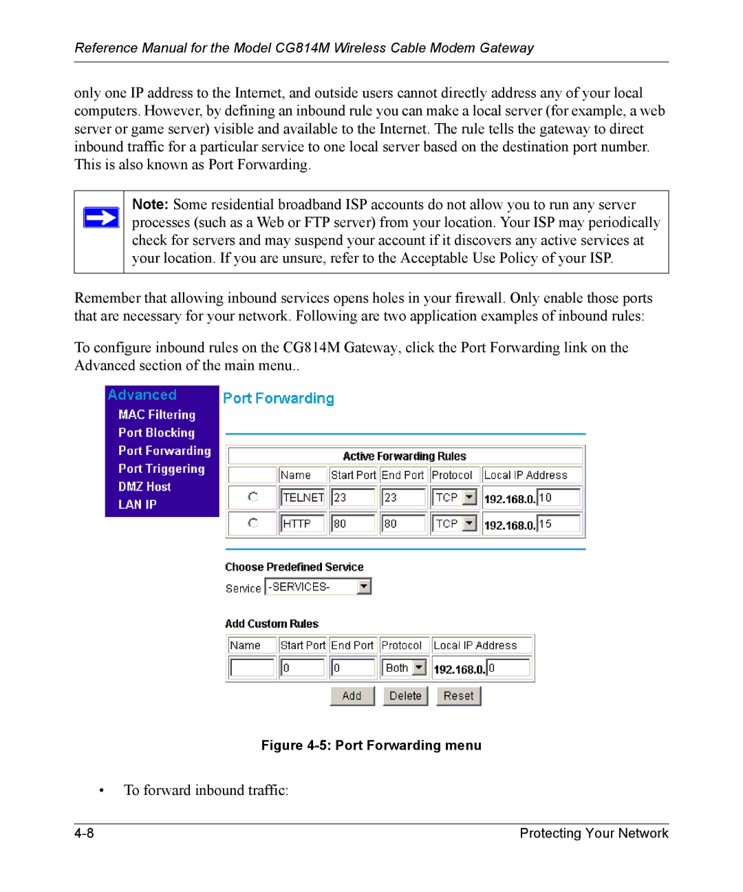 NETGEAR CG814M manual To forward inbound traffic 