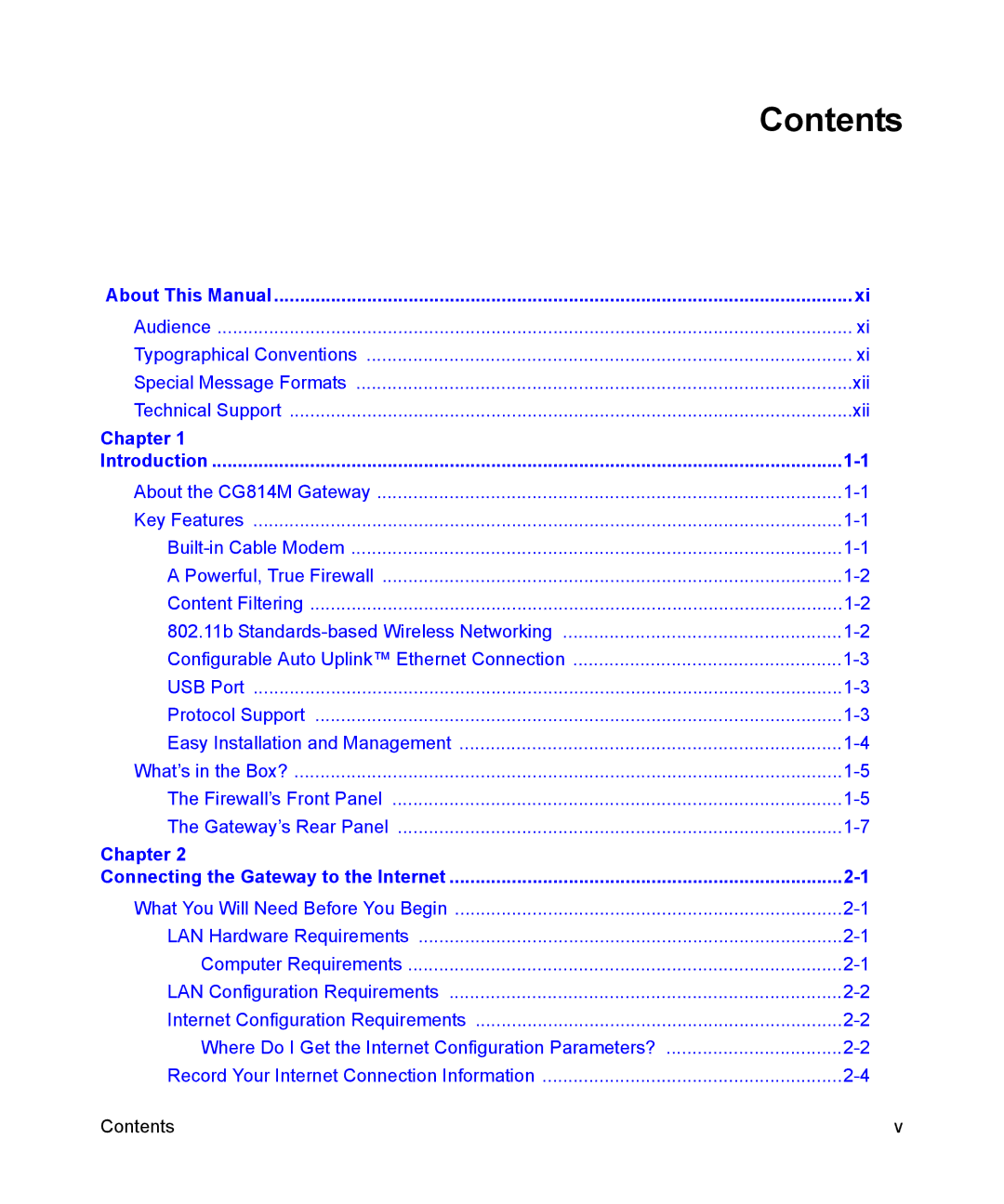 NETGEAR CG814M manual Contents 