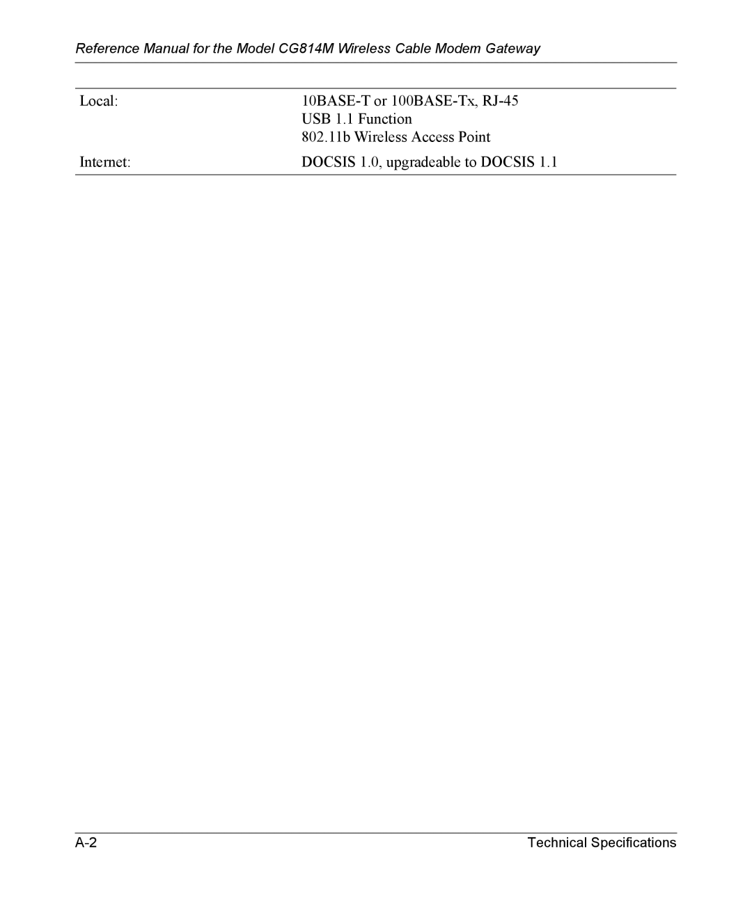 NETGEAR CG814M manual Technical Specifications 