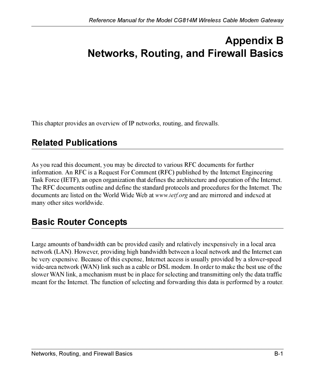 NETGEAR CG814M manual Appendix B Networks, Routing, and Firewall Basics, Related Publications Basic Router Concepts 