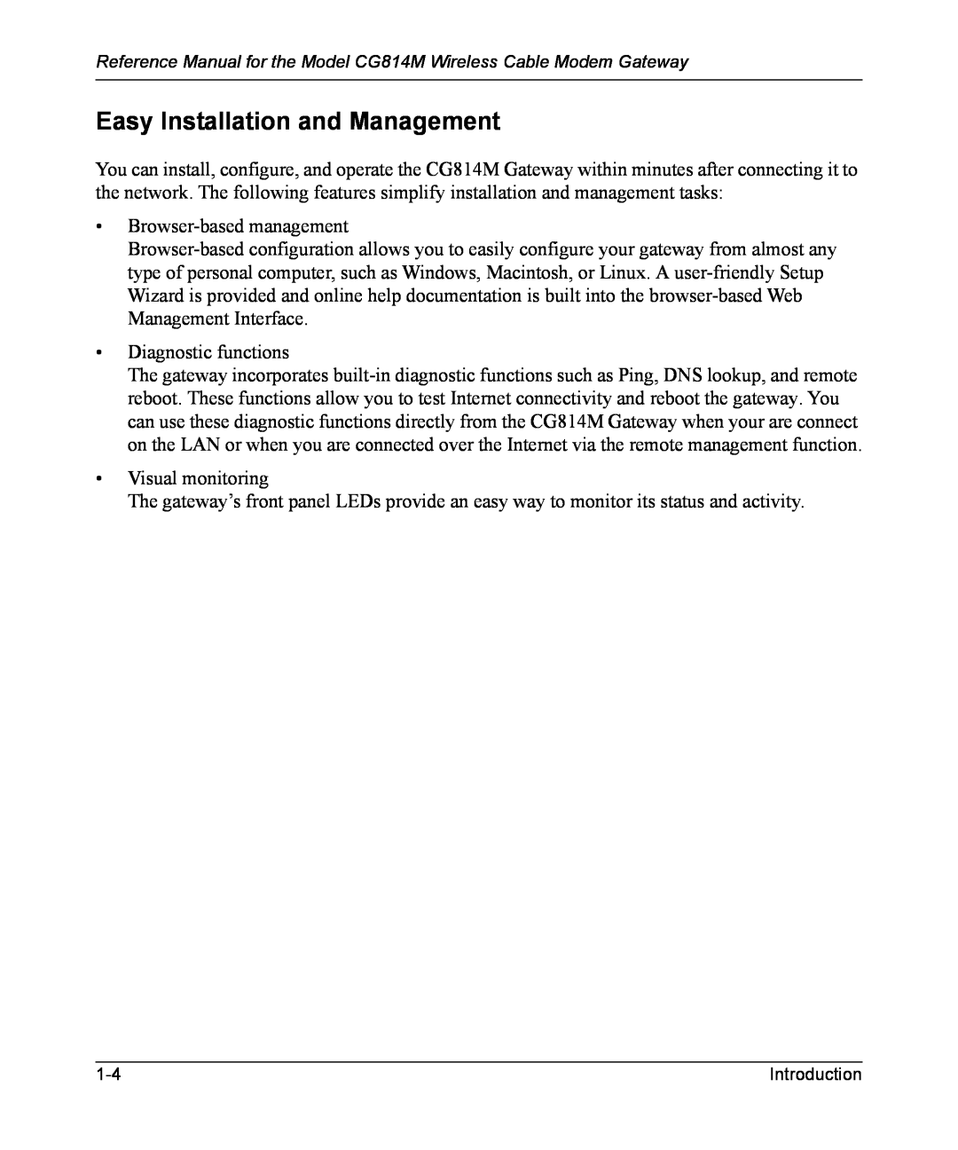 NETGEAR CG814M manual Easy Installation and Management 