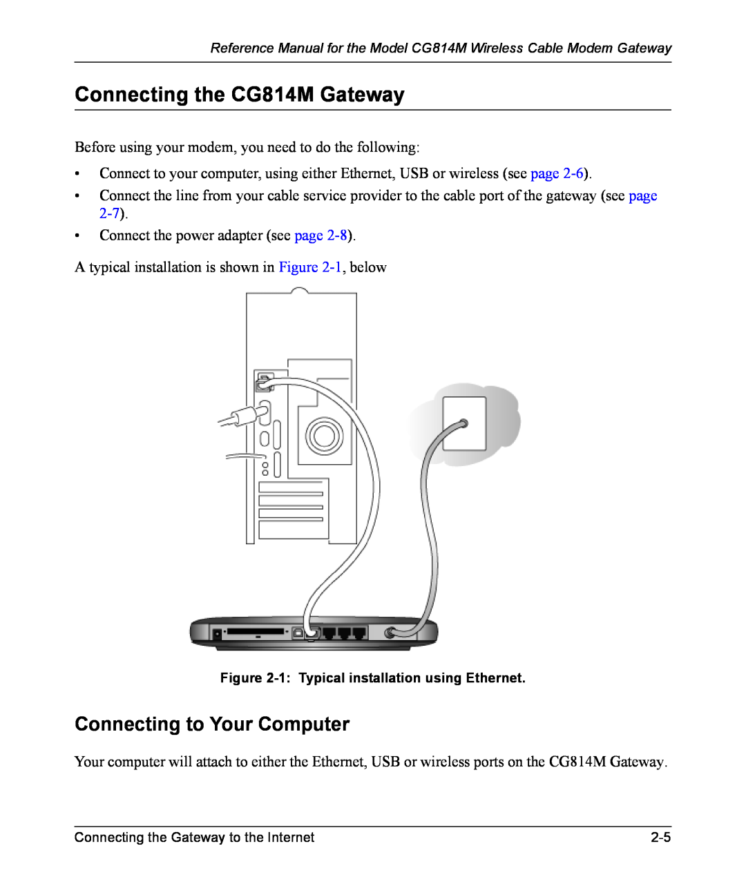 NETGEAR manual Connecting the CG814M Gateway, Connecting to Your Computer 