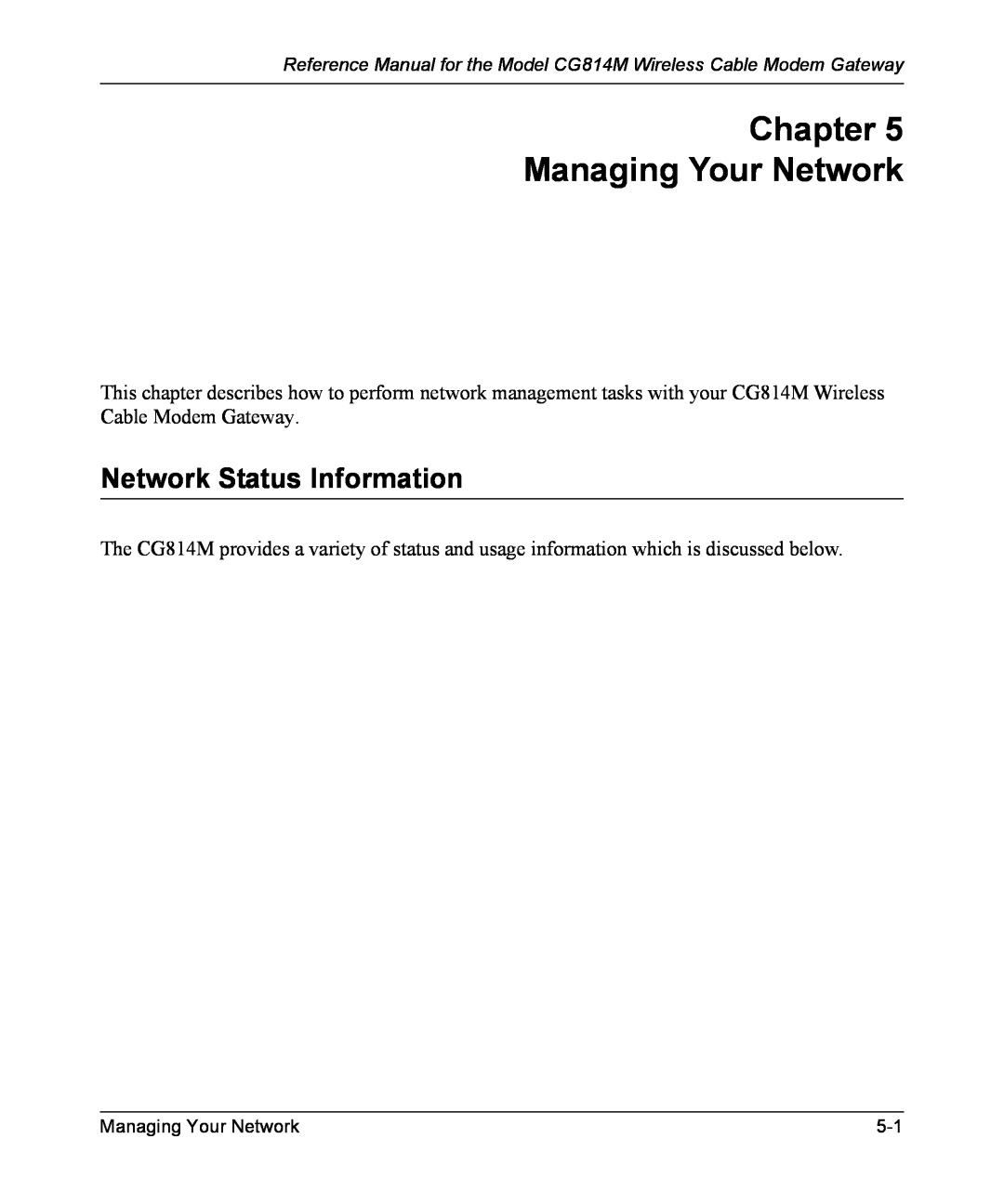 NETGEAR CG814M manual Chapter Managing Your Network, Network Status Information 
