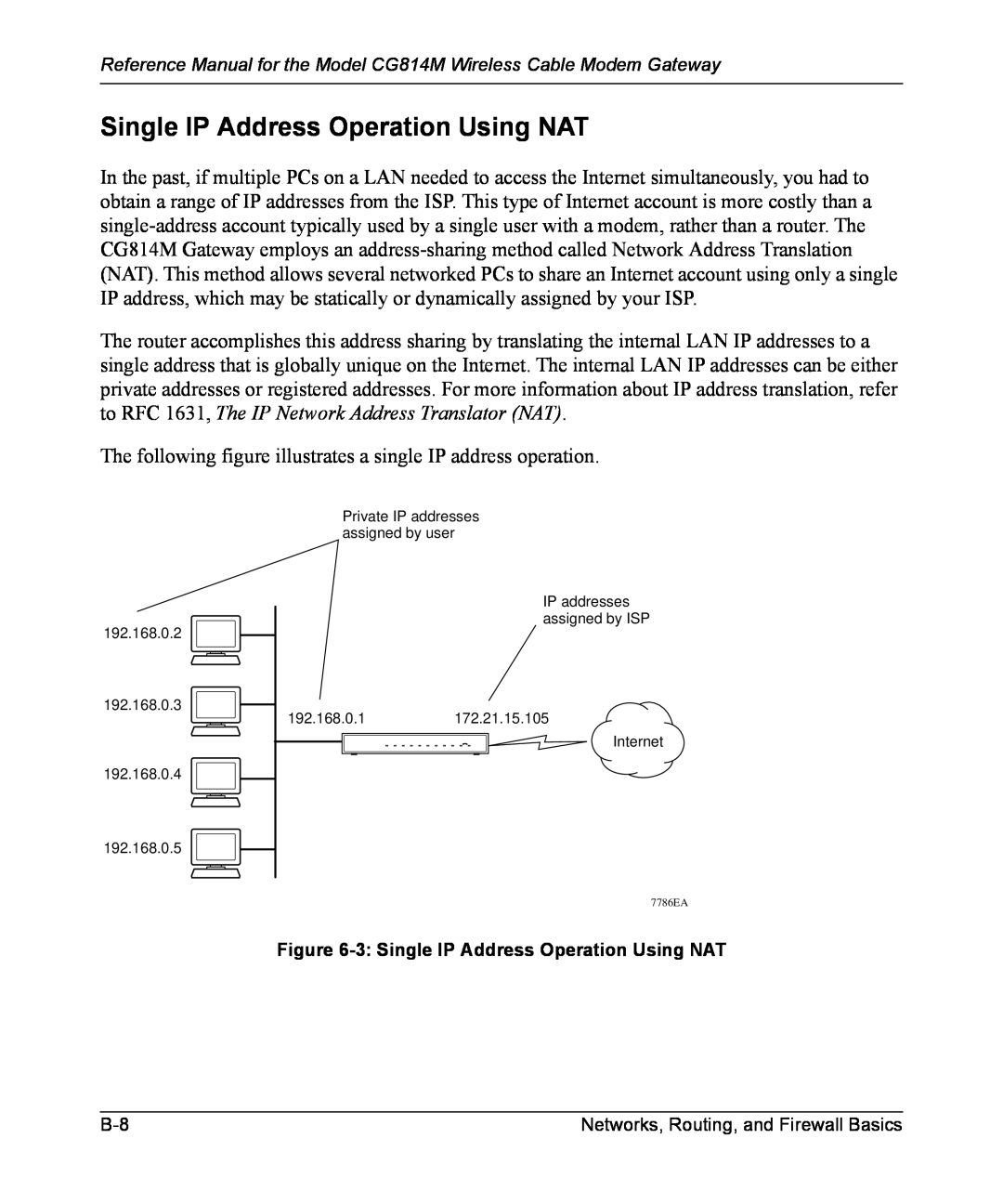 NETGEAR CG814M manual Single IP Address Operation Using NAT 
