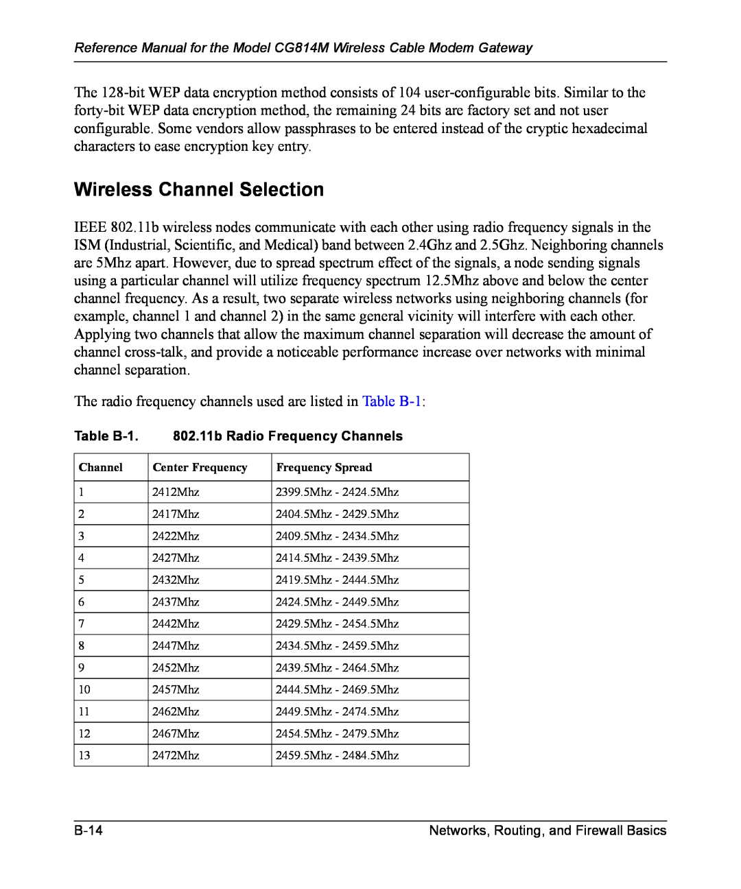 NETGEAR CG814M manual Wireless Channel Selection 