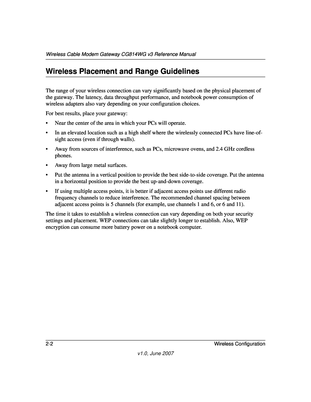 NETGEAR CG814WG V3 manual Wireless Placement and Range Guidelines 