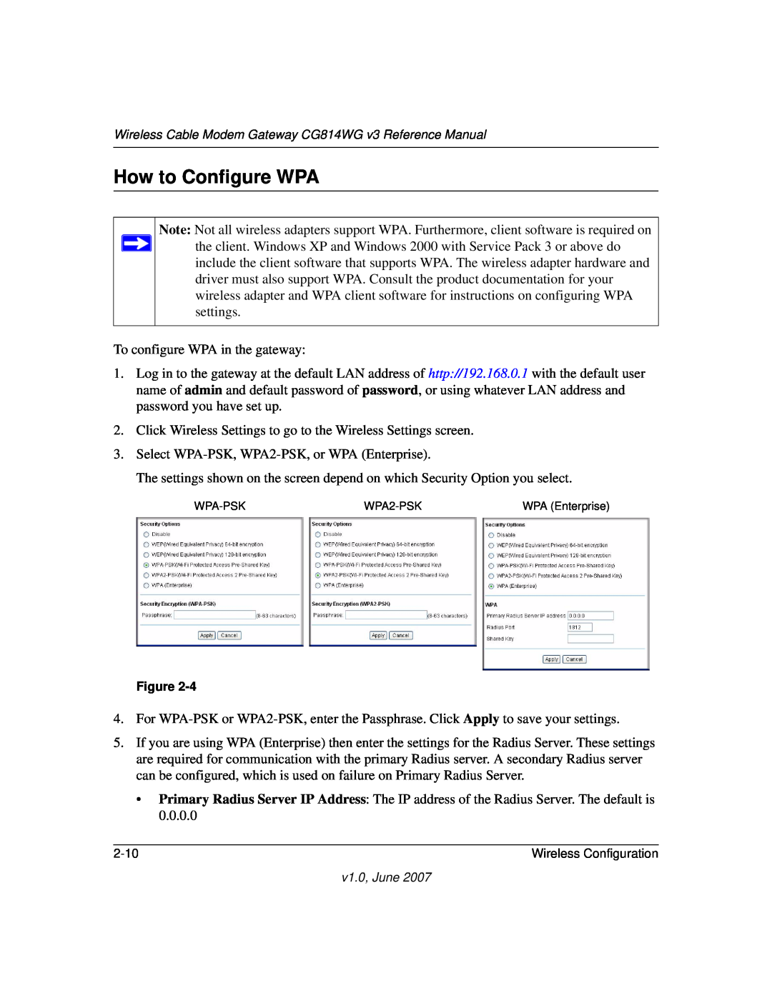 NETGEAR CG814WG V3 manual How to Configure WPA 