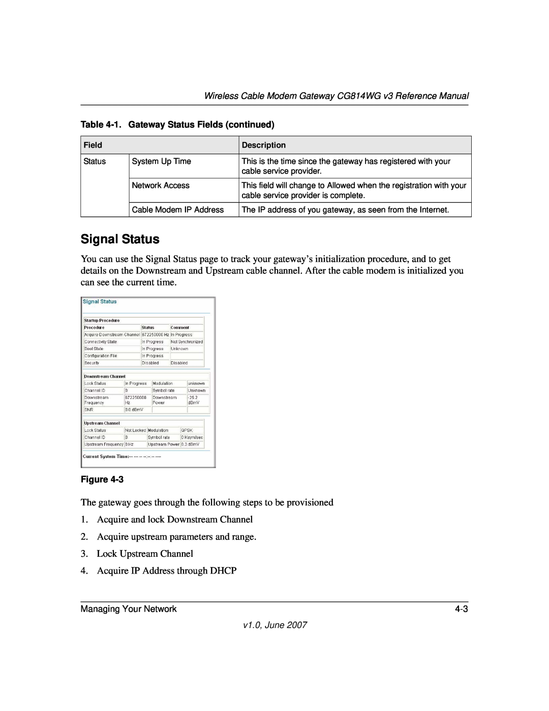 NETGEAR CG814WG V3 manual Signal Status 