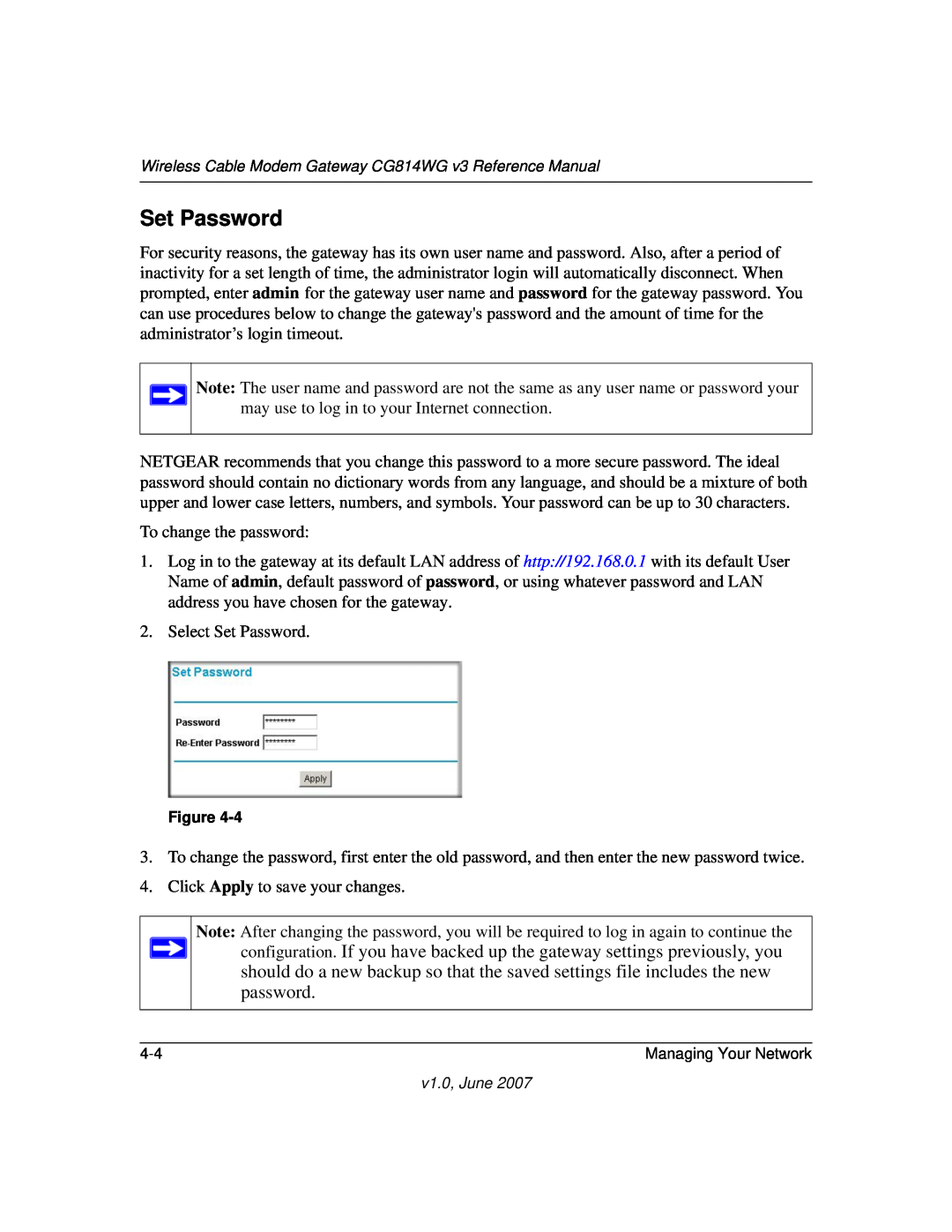 NETGEAR CG814WG V3 manual Set Password 