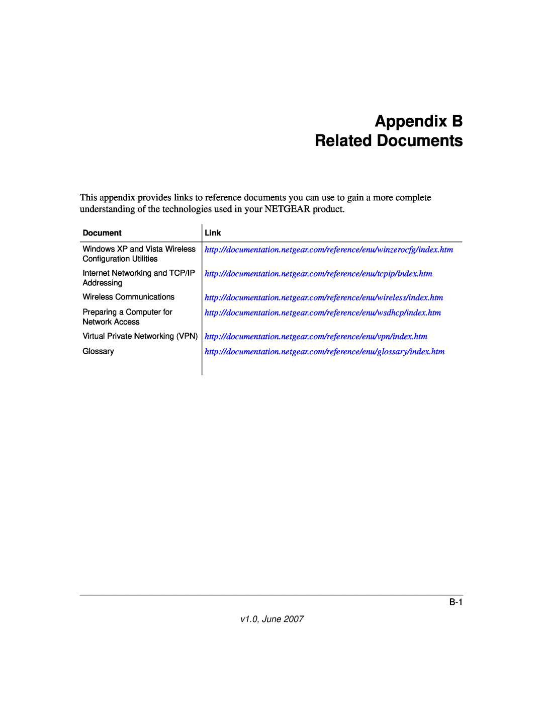 NETGEAR CG814WG V3 manual Appendix B Related Documents, v1.0, June 