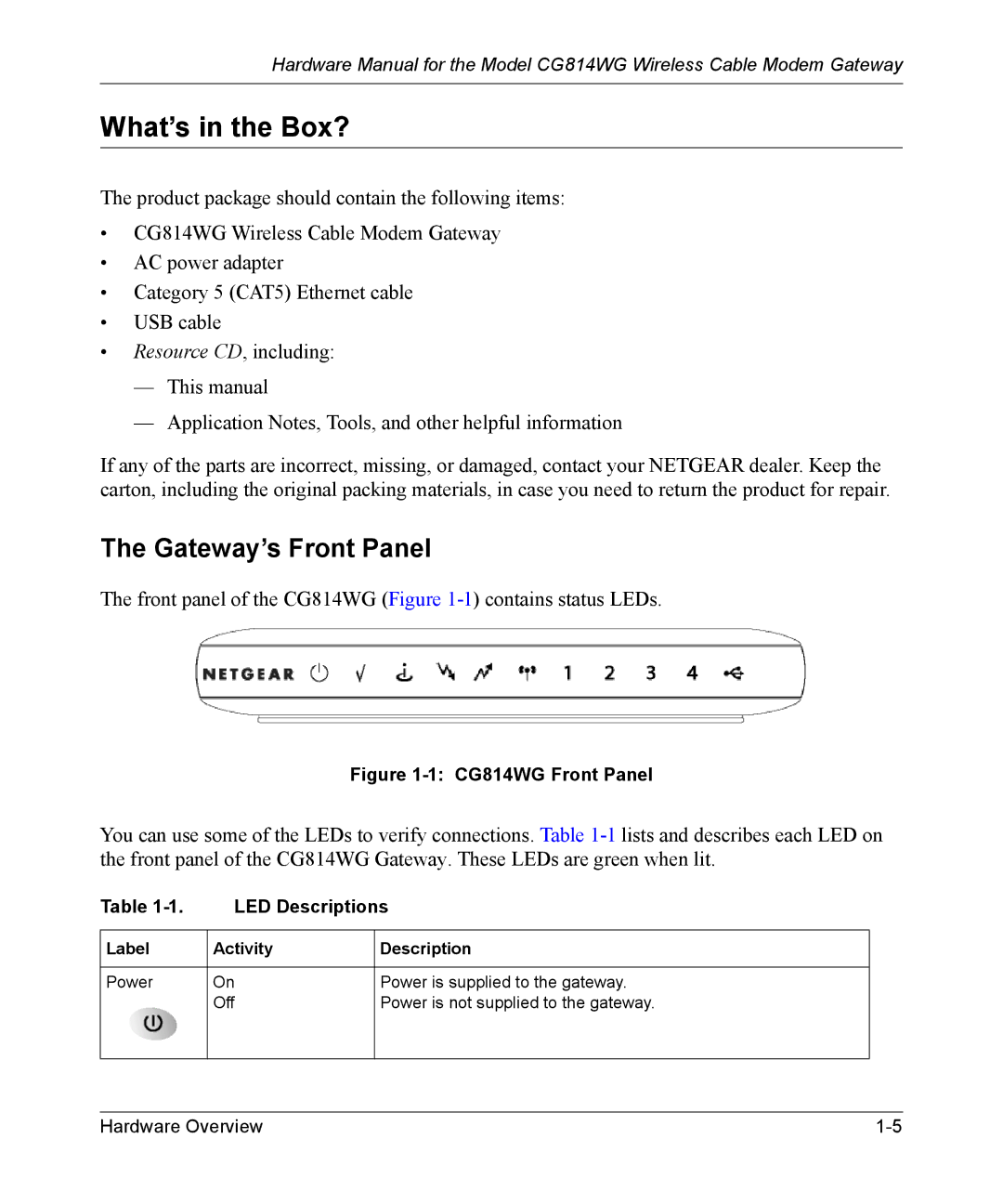 NETGEAR CG814WG manual What’s in the Box?, Gateway’s Front Panel 