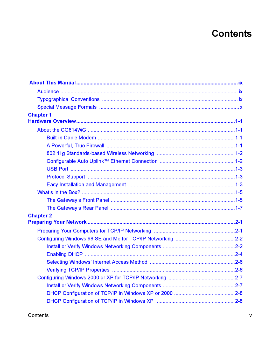 NETGEAR CG814WG manual Contents 