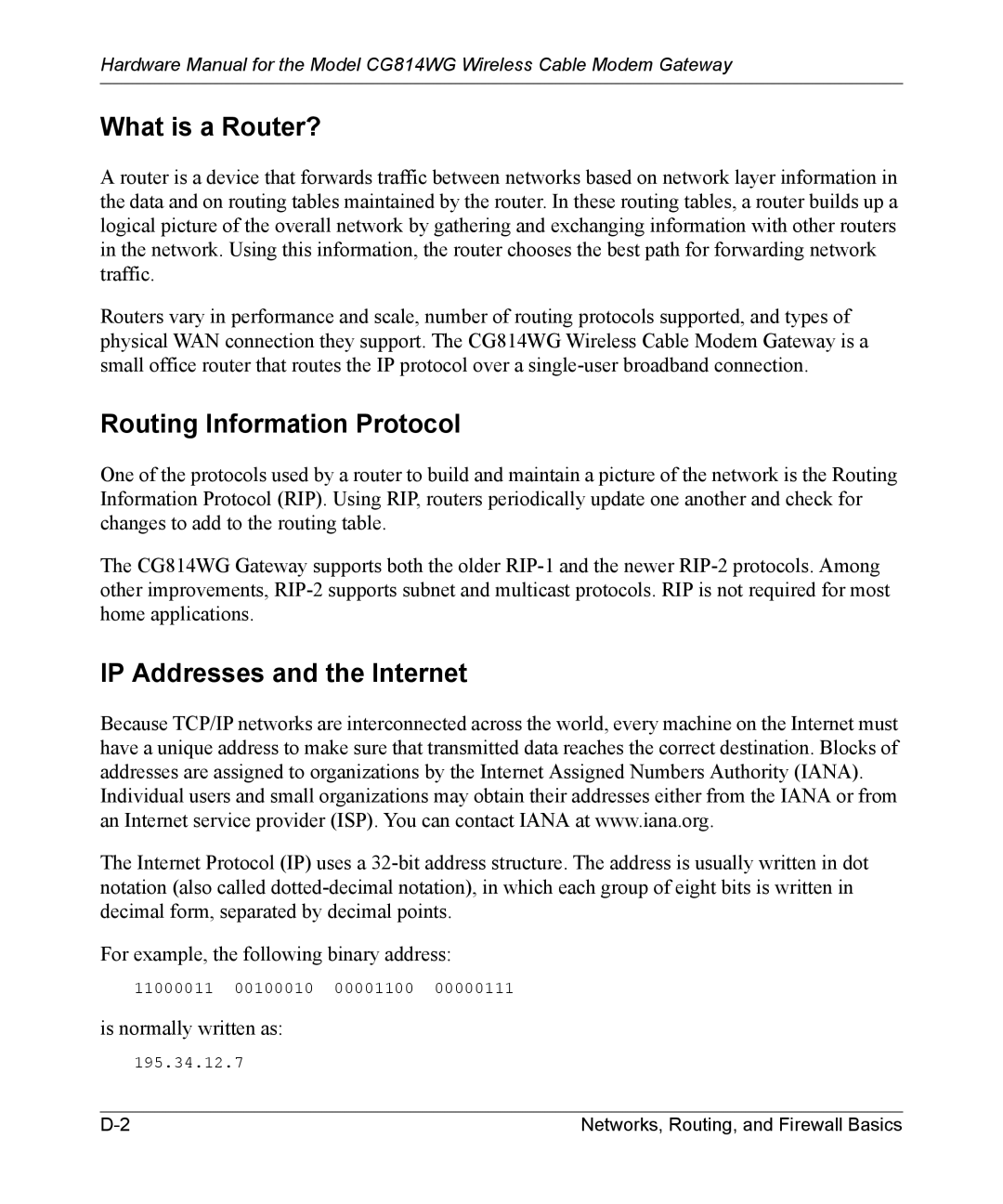 NETGEAR CG814WG manual What is a Router?, Routing Information Protocol, IP Addresses and the Internet 