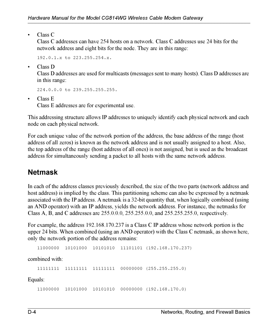 NETGEAR CG814WG manual Netmask, Equals 