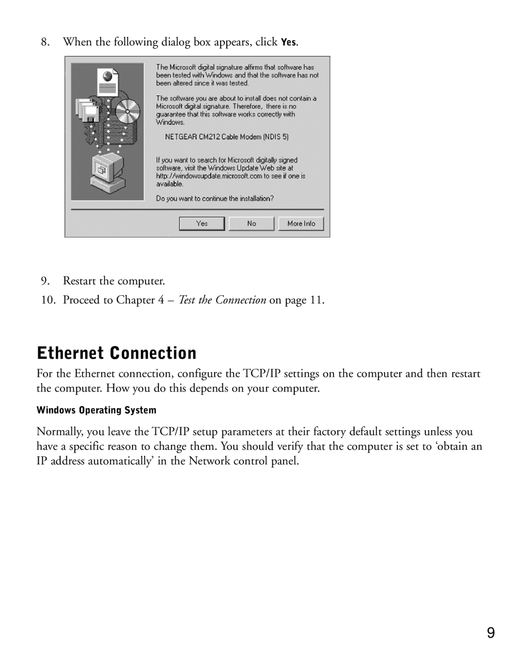 NETGEAR CM212 manual Windows Operating System 