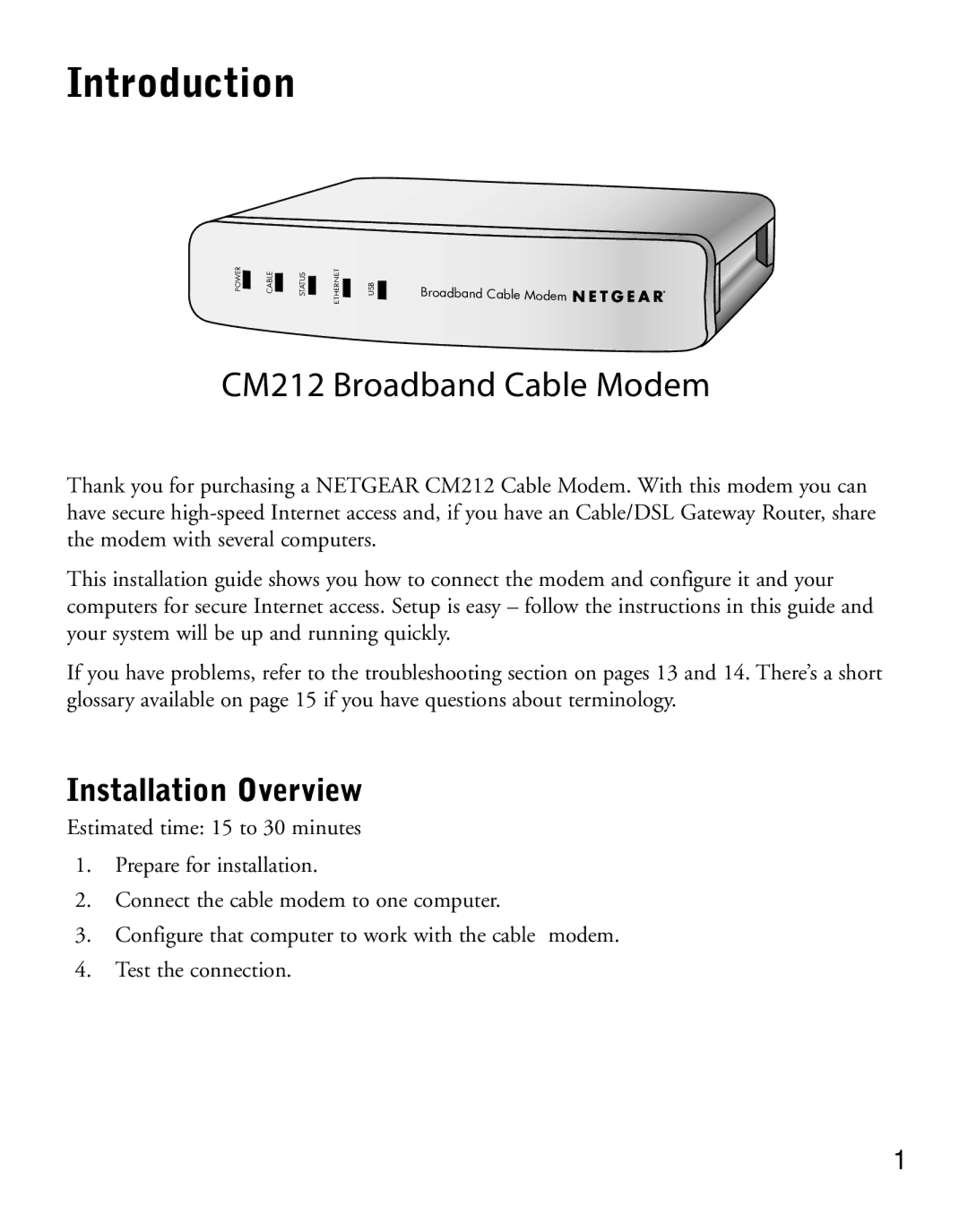 NETGEAR CM212 manual Introduction, Installation Overview 