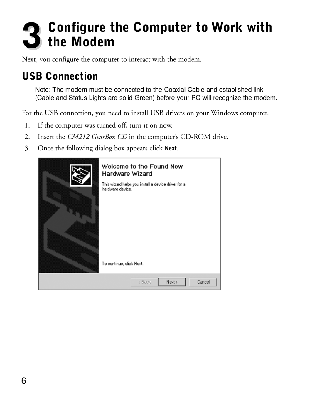 NETGEAR CM212 manual Configure the Computer to Work with Modem 