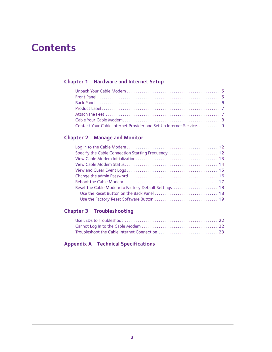 NETGEAR CM400 user manual Contents 