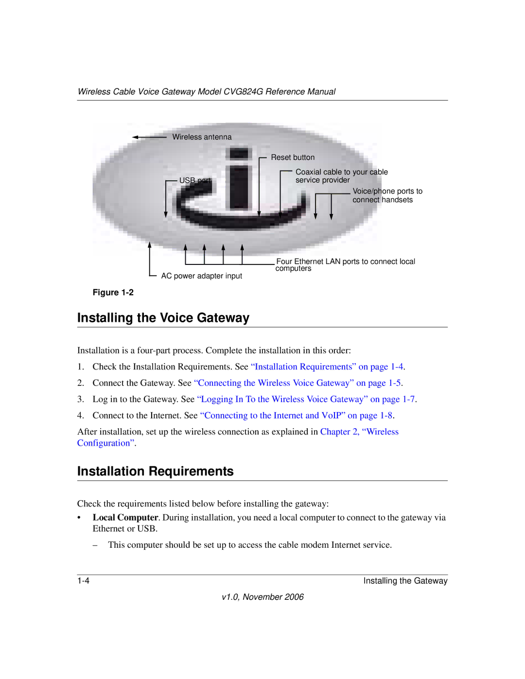 NETGEAR CVG824G manual Installing the Voice Gateway, Installation Requirements 