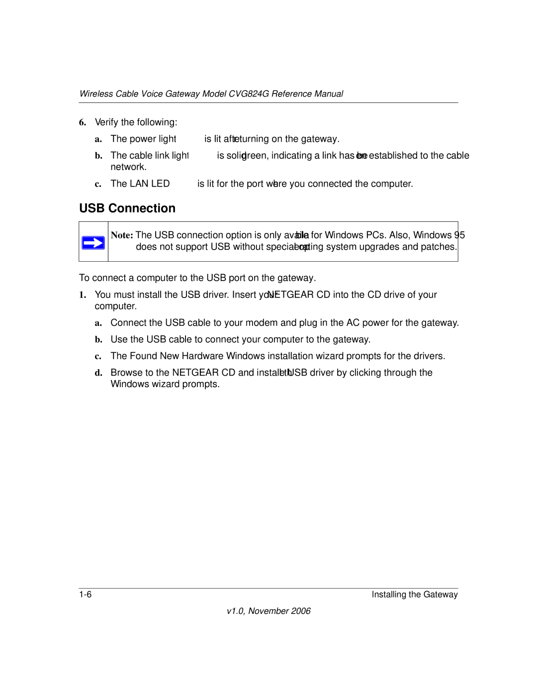 NETGEAR CVG824G manual USB Connection 