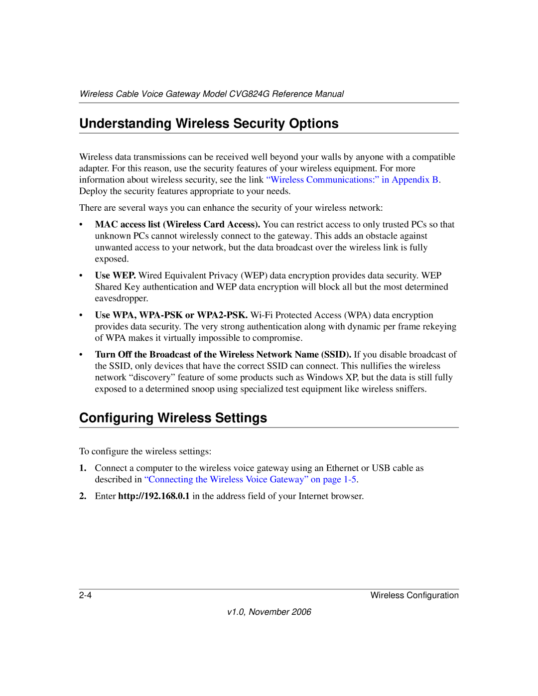 NETGEAR CVG824G manual Understanding Wireless Security Options, Configuring Wireless Settings 