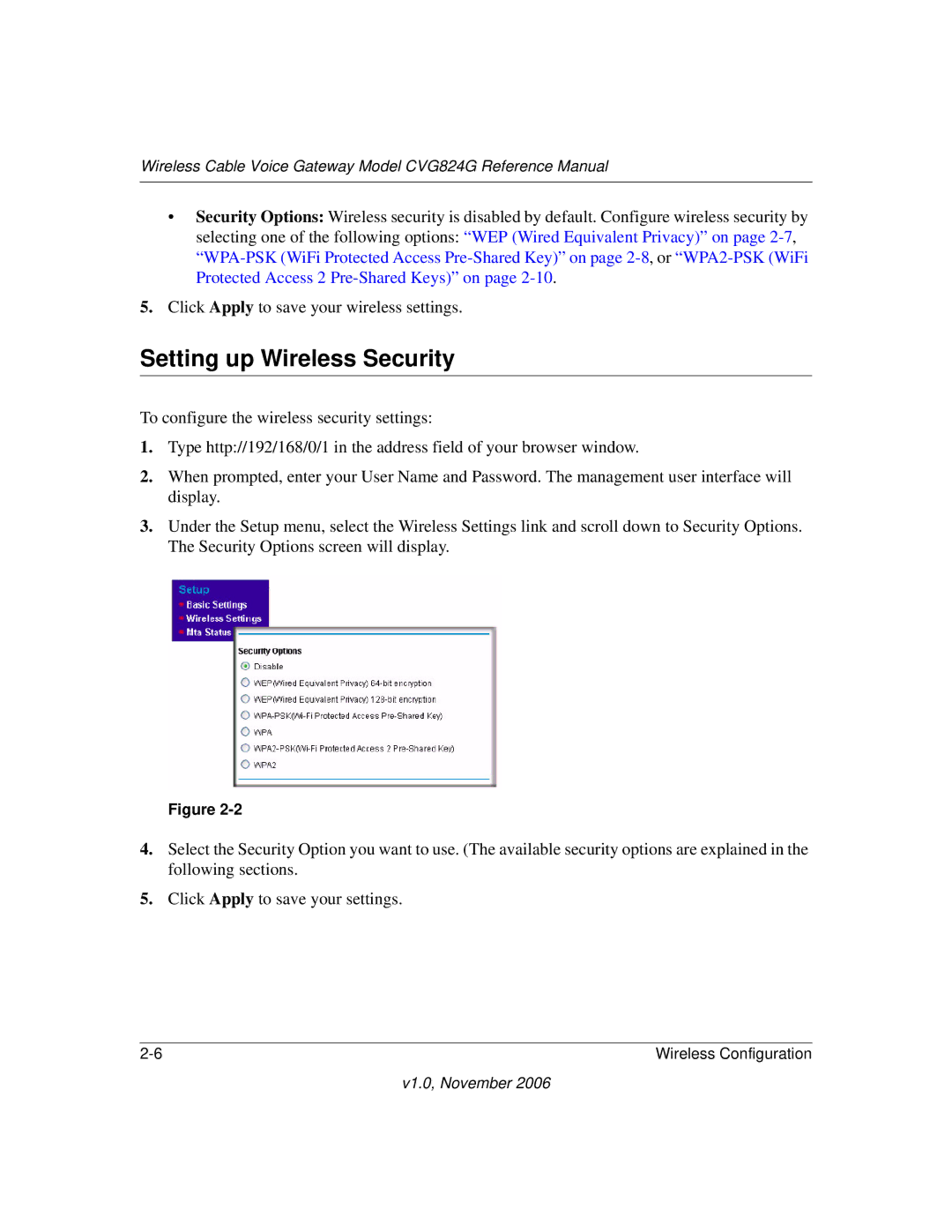 NETGEAR CVG824G manual Setting up Wireless Security 