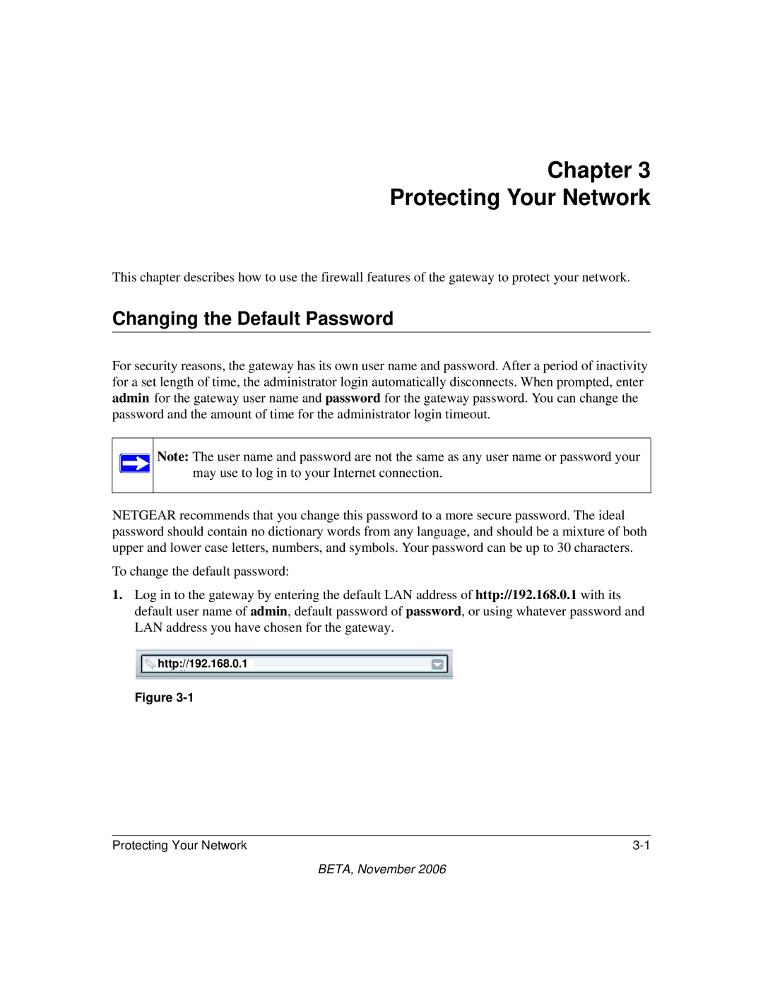 NETGEAR CVG824G manual Chapter Protecting Your Network, Changing the Default Password 