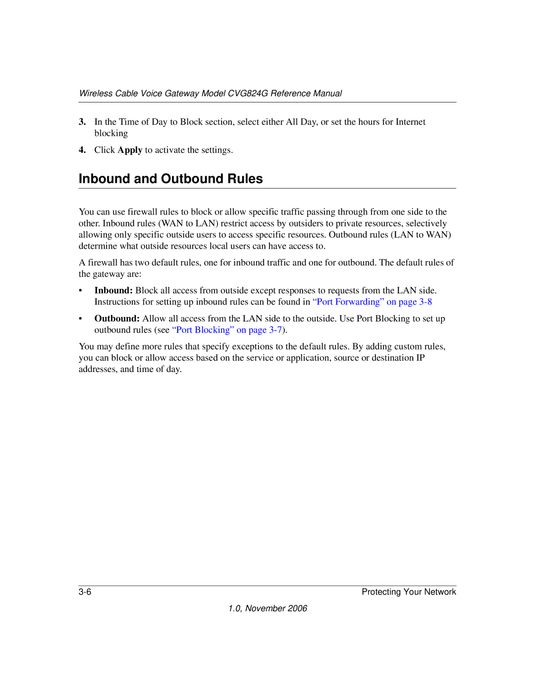 NETGEAR CVG824G manual Inbound and Outbound Rules 