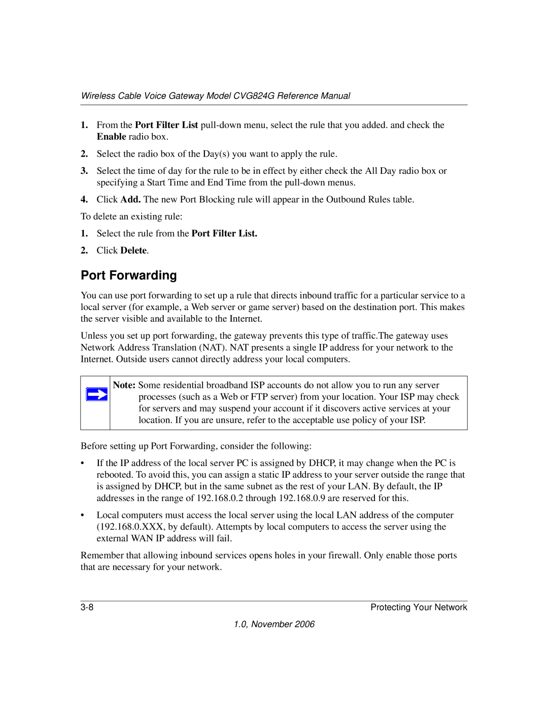 NETGEAR CVG824G manual Port Forwarding 