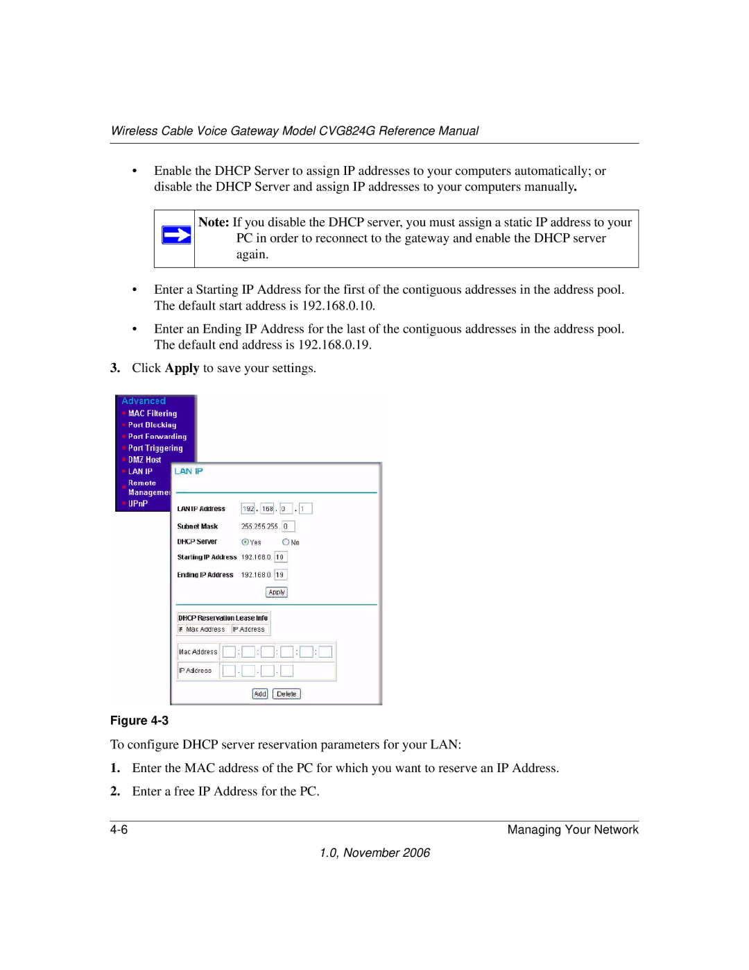 NETGEAR manual Wireless Cable Voice Gateway Model CVG824G Reference Manual 