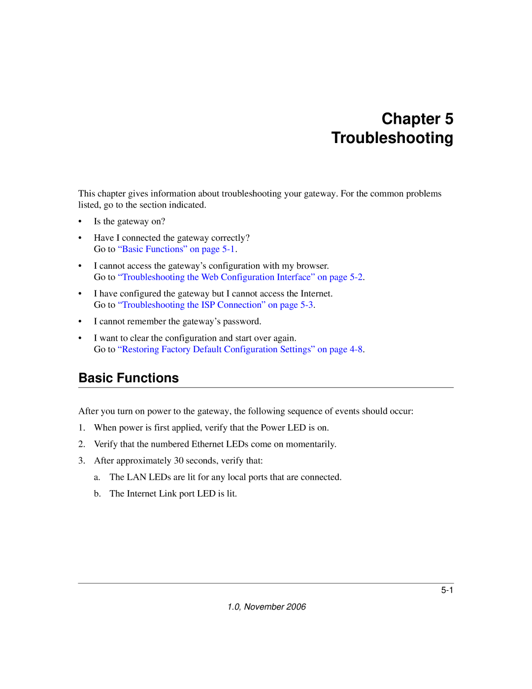 NETGEAR CVG824G manual Chapter Troubleshooting, Basic Functions 