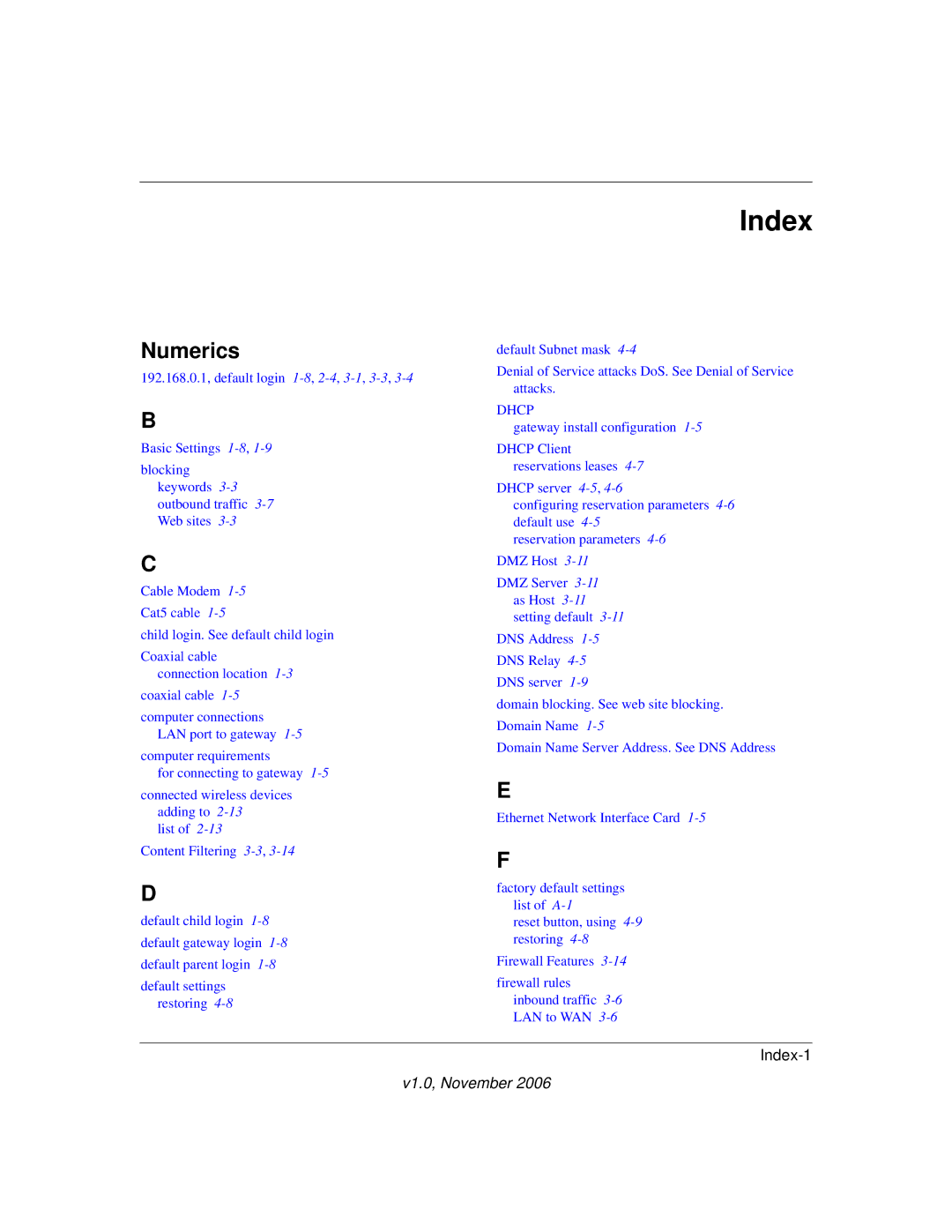 NETGEAR CVG824G manual Index, Numerics 