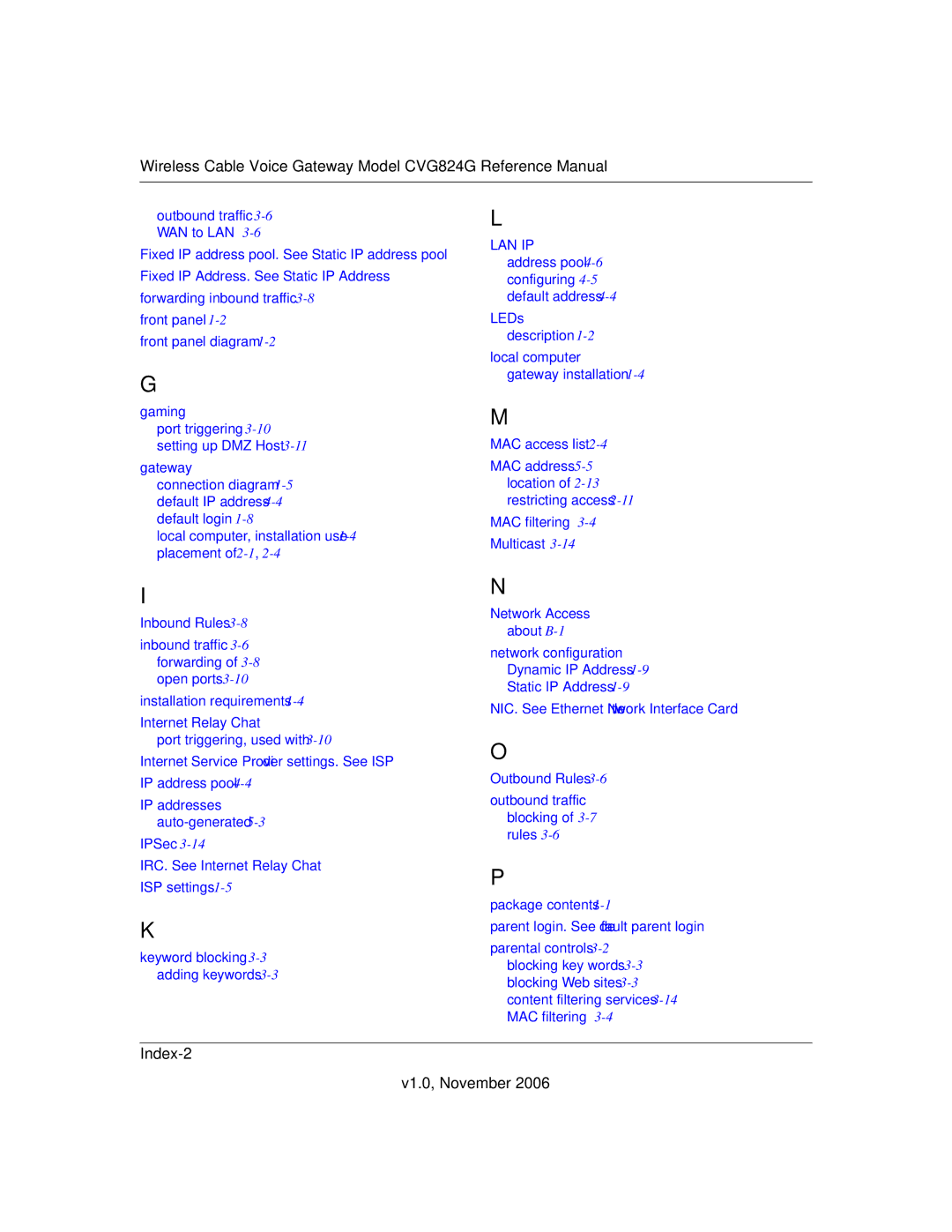 NETGEAR CVG824G manual Index-2 